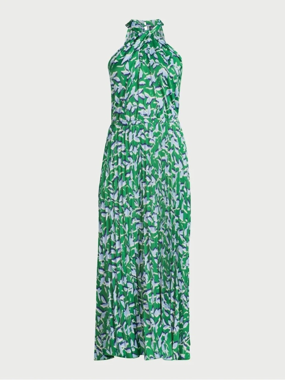 Scoop keyhole halter neck Green Floral Halter Maxi Dress pleated size s 4-6